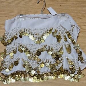 Renaissance Belly Dance Hip Scarf White With Gold Coins ~New~ Firm Price
